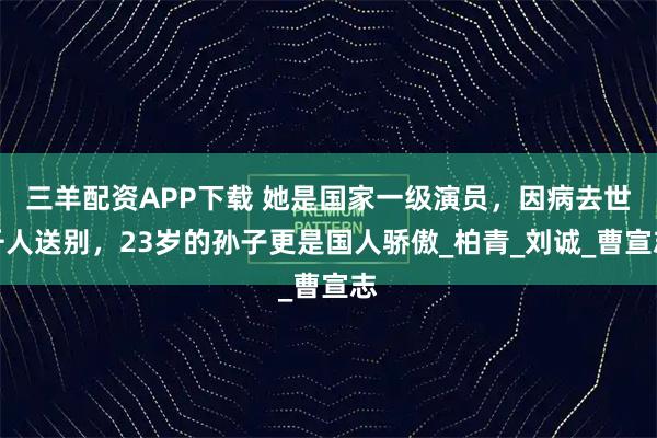 三羊配资APP下载 她是国家一级演员,因病去世千人送别,23岁的孙子更是国人骄傲_柏青_刘诚_曹宣志
